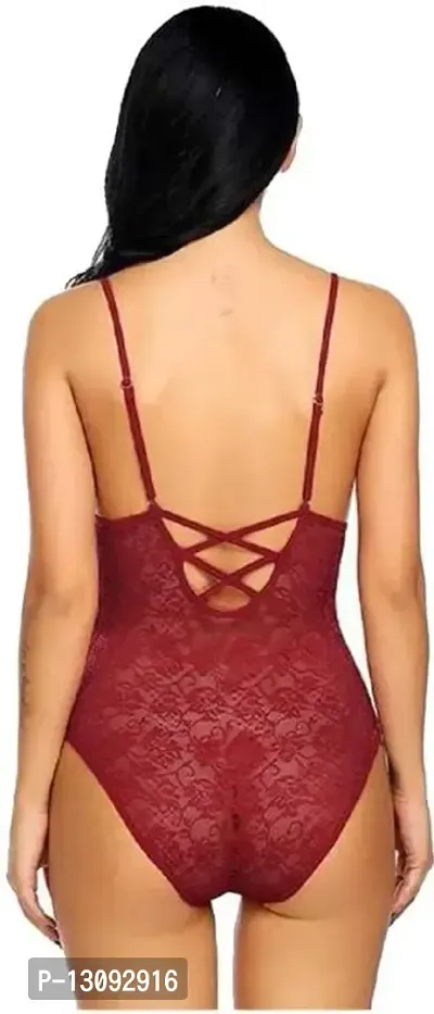 ZXS STYLE Women's Net Floral Above Knee Babydoll Dress (Free Size, Maroon)-thumb2