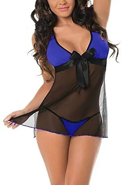 slks india craft Babydoll Women Lingerie Nightwear (Blue@)