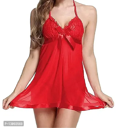 Women's Net Solid Above The Knee Length Nightwear (B-D-4_Red_Free Size)-thumb3