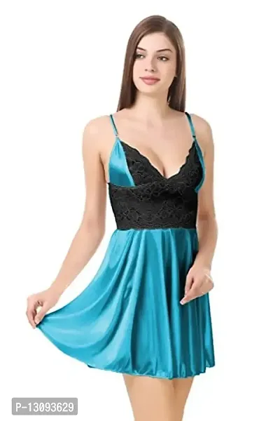 ZXS STYLE Women Satin Babydoll Night Dress Short Length Free Size| Sexy Honeymoon Lingerie for Women (Free Size, Blue)-thumb3