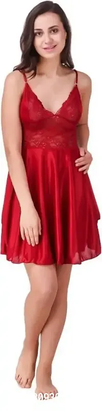 ZXS STYLE Women Satin Babydoll Night Dress Short Length Free Size| Sexy Honeymoon Lingerie for Women (Free Size, Maroon)-thumb0