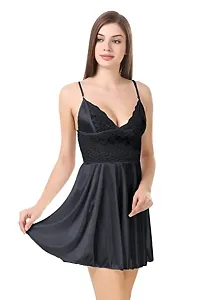 ZXS STYLE Women Satin Babydoll Night Dress Short Length Free Size| Sexy Honeymoon Lingerie for Women (Free Size, Black)-thumb2