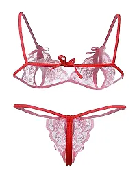 KP ONLINE Women Honeymoon Bikini Lace Bra Panty Lingerie Set Red-thumb3