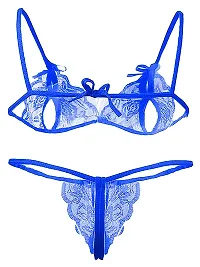 KP ONLINE Combo Offer! Women Babydoll Nightwear Lace Bra Panty Lingerie Set Blue-thumb4