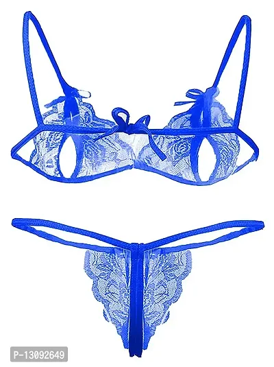 KP ONLINE Combo Offer! Women Babydoll Nightwear Lace Bra Panty Lingerie Set Blue-thumb5