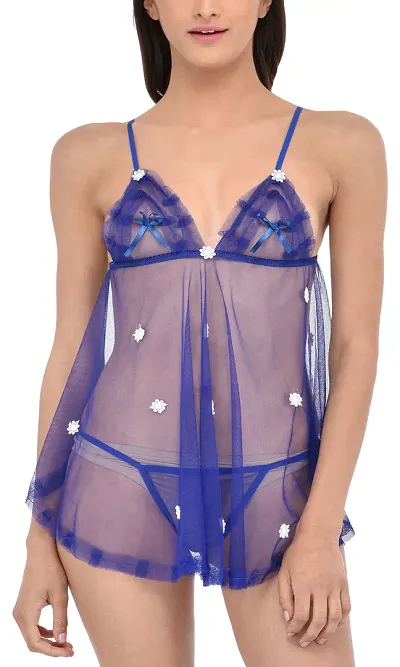 PHWOAR Babydoll Nightwear Sleepwear Lingerie Dress for Women with Matching G-String Panty