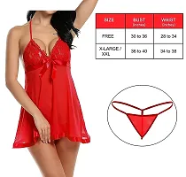 Women's Net Solid Above The Knee Length Nightwear (B-D-4_Red_Free Size)-thumb1