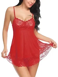 KP ONLINE Women's Polyamide Spandex Floral Above Knee Babydoll with Panty Red-thumb4