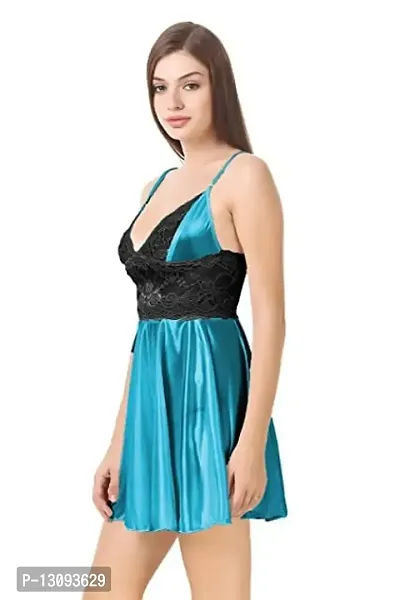 ZXS STYLE Women Satin Babydoll Night Dress Short Length Free Size| Sexy Honeymoon Lingerie for Women (Free Size, Blue)-thumb4