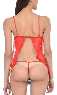 PHWOAR Women Babydoll Stylish Nightwear for Girls Sleepwear Lingerie for Women Full Slip Babydoll with Panty (Red)-thumb1