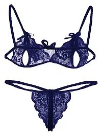 KP ONLINE Combo Offer! Women Babydoll Nightwear Lace Bra Panty Lingerie Set Navy Blue-thumb4