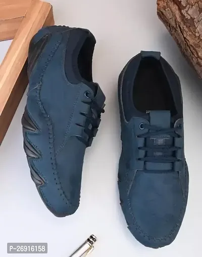 Stylish Blue Leather Solid Lifestyle Shoes For Men-thumb2