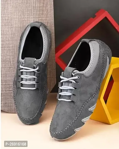 Stylish Grey Leather Solid Lifestyle Shoes For Men