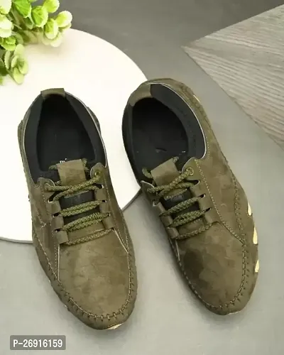 Stylish Green Leather Solid Lifestyle Shoes For Men