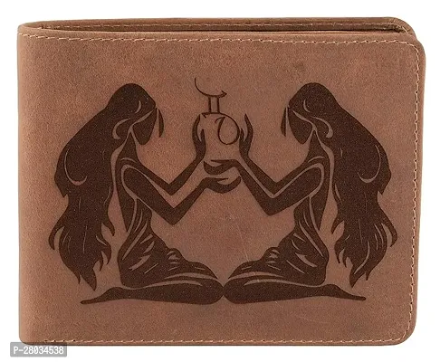 Gemini Zodiac Sign Engraved Genuine Leather Wallet for Men