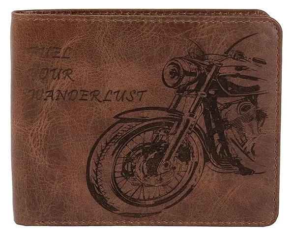 Bike Engraved Genuine Leather Wallet for Men