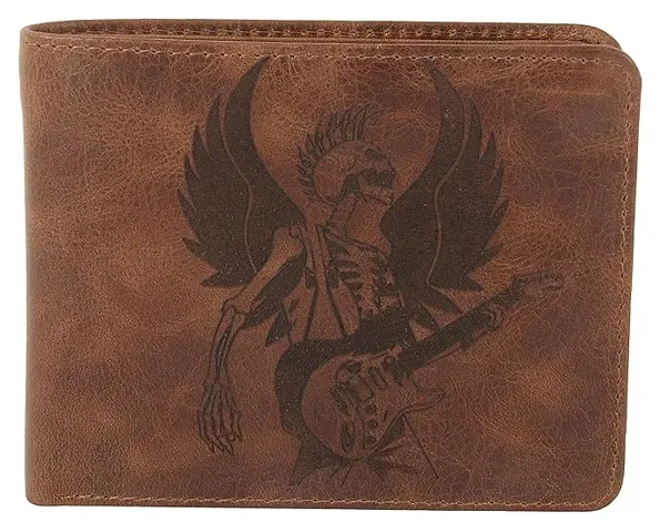 Beast Playing a Guitar Engraved Leather Wallet with Added RFID Protection
