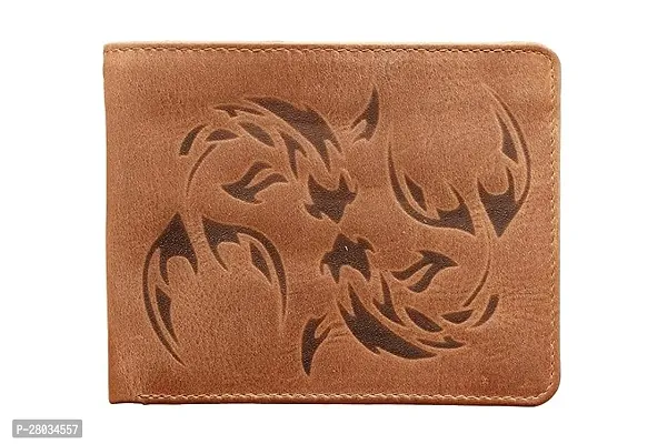 Pisces Zodiac Sign Engraved Genuine Leather Wallet with RFID Protection-thumb0