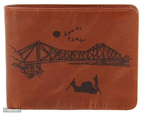 Nostalgia for Kolkata Engraved Genuine Leather Wallet for Men