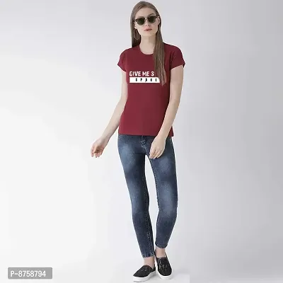 Bratma Women's Regular Fit Cotton T-Shirt with Round Neck Half Sleeve - Give me Some Space Graphics Printed Casual Tees (Maroon, Small)-thumb3