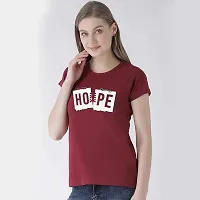 Bratma Women's Regular Fit Cotton T-Shirt with Half Sleeve, Round Neck Tees, Hope Graphic Printed (Maroon, Medium)-thumb3