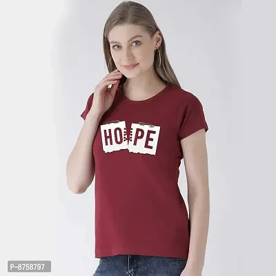 Bratma Women's Regular Fit Cotton T-Shirt with Half Sleeve, Round Neck Tees, Hope Graphic Printed (Maroon, Medium)-thumb4