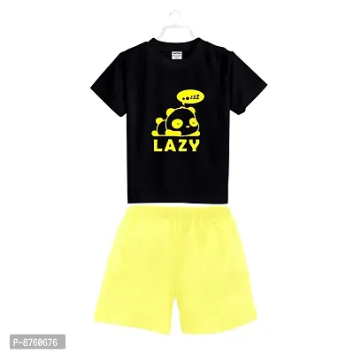 BRATMAZ Kids Cotton Clothing Set Half Sleeve Lazy Printed Regular Tshirt and Shorts For Girls Dress Set