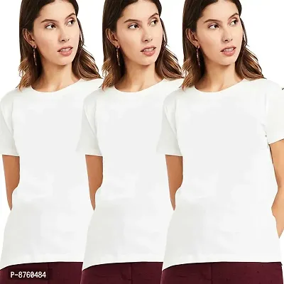 BRATMAZ Women's Regular Fit Cotton Tshirt Round Neck T-Shirt Pack of 3 Combo Tshirts for Women (XXL_White)