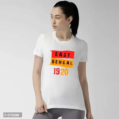 Bratma 100% Pure Cotton Half Sleeves Round Neck Printed T-Shirt for Women | Desi T-Shirt | East Bengal T-Shirt | White-XX-Large
