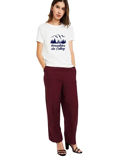 BRATMAZ Women's Cotton Tshirt Regular Fit Mountains are Calling Printed Tees for Women