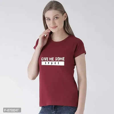 Bratma Women's Regular Fit Cotton T-Shirt with Round Neck Half Sleeve - Give me Some Space Graphics Printed Casual Tees (Maroon, X-Large)-thumb4