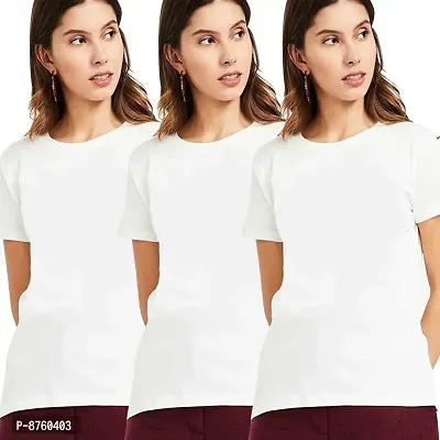 BRATMAZ Women's Regular Fit Cotton Tshirt Round Neck T-Shirt Pack of 3 Combo Tshirts for Women (XL_White)-thumb0