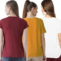 BRATMAZ Women's Regular Fit Cotton Tshirt Round Neck T-Shirt Pack of 3 Combo Tshirts for Women (XXL_Maroon_Mustard_White)-thumb2