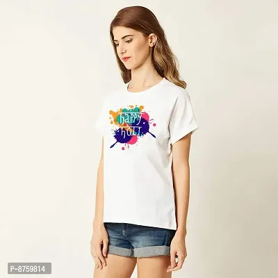 Bratma Holi T-Shirt Happy Holi White Women T-Shirt-thumb2