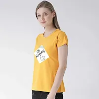 Bratma Women's Cotton Regular Fit T-Shirt with Half Sleeves, Round Neck - Stay Happy Graphic Printed Tees for Girls(Mustard, X-Large)-thumb3