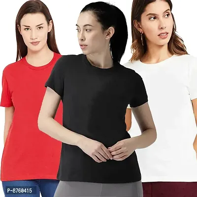 BRATMAZ Women's Regular Fit Cotton Tshirt Round Neck T-Shirt Pack of 3 Combo Tshirts for Women (XL_Red_White_Black)