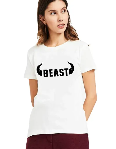 Bratma Women's Tshirt Regular Fit Beast Tees for Women (White_M Size)