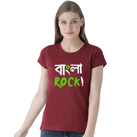 BRATMAZ Women's Cotton Tshirt Regular Fit Bangla Rock Printed Tees for Women's