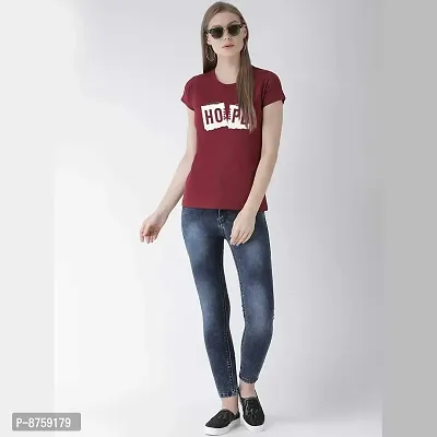 Bratma Women's Regular Fit Cotton T-Shirt with Half Sleeve, Round Neck Tees, Hope Graphic Printed (Maroon, X-Large)-thumb3