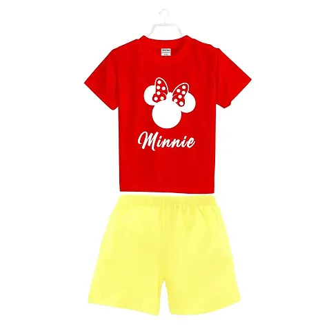 BRATMAZ Kids Clothing Set Half Sleeve Minnie Regular Tshirt and Shorts For Girls Dress Set