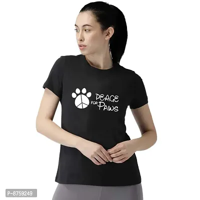 Bratma Women's Regular Fit Cotton T-Shirt with Round Neck Half Sleeve - Peace of Paws Graphics Printed Casual Tees (Black, Medium)