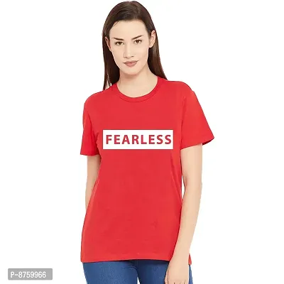 Bratma Women's Cotton Tshirt Regular Fit Fearless Printed Tees for Women (Red_L Size)