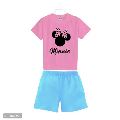 BRATMAZ Kids Cotton Clothing Set Half Sleeve Minnie Printed Regular Tshirt and Shorts For Girls Dress Set