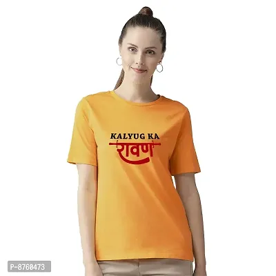 BRATMAZ Women's Regular Fit Cotton Tshirts Kalyug Ka Ravan Printed Tshirts for Women-thumb1