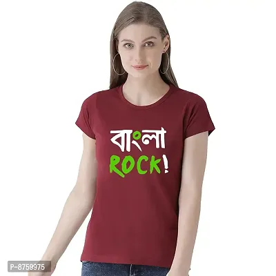 Bratma Women's Cotton Tshirt Regular Fit Bangla Rock Printed Tees for Women's (Maroon_XL)