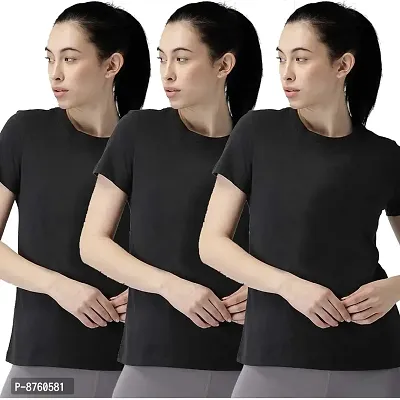 BRATMAZ Women's Regular Fit Cotton Tshirt Round Neck T-Shirt Pack of 3 Combo Tshirts for Women (S_Black)