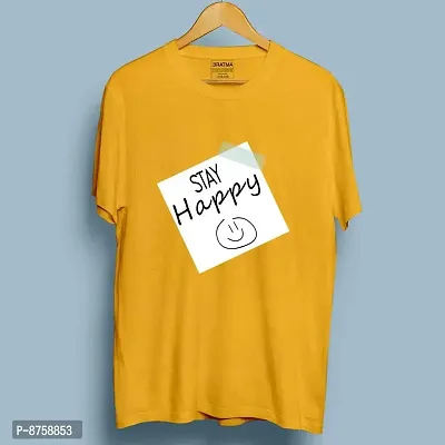 Bratma Women's Cotton Regular Fit T-Shirt with Half Sleeves, Round Neck - Stay Happy Graphic Printed Tees for Girls(Mustard, XX-Large)-thumb4