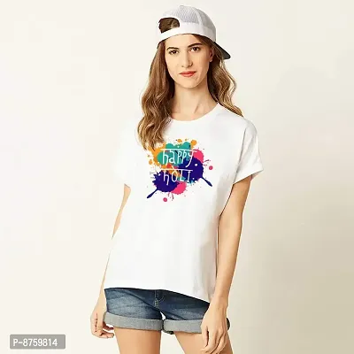 Bratma Holi T-Shirt Happy Holi White Women T-Shirt-thumb0