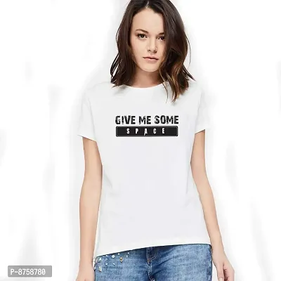 Bratma Women's Regular Fit Cotton T-Shirt with Round Neck Half Sleeve - Give me Some Space Graphics Printed Casual Tees (White, Medium)