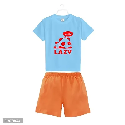 BRATMAZ Kids Cotton Clothing Set Half Sleeve Lazy Printed Regular Tshirt and Shorts For Boys Dress Set